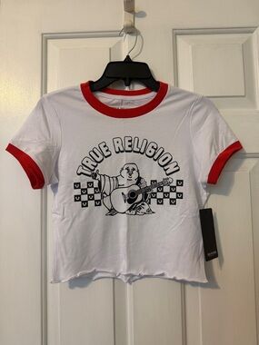 True Religion Crop Tee with Red Ringer Trim NEW